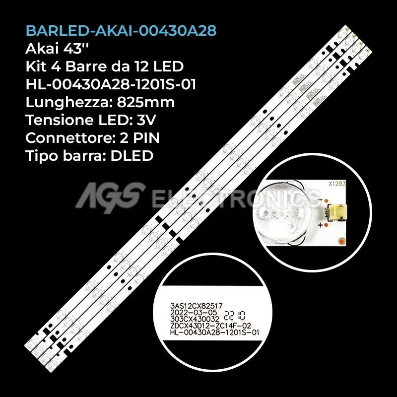 kit 4 barre LED retroilluminazione per Akai 43 pollici modello 43CF37T2