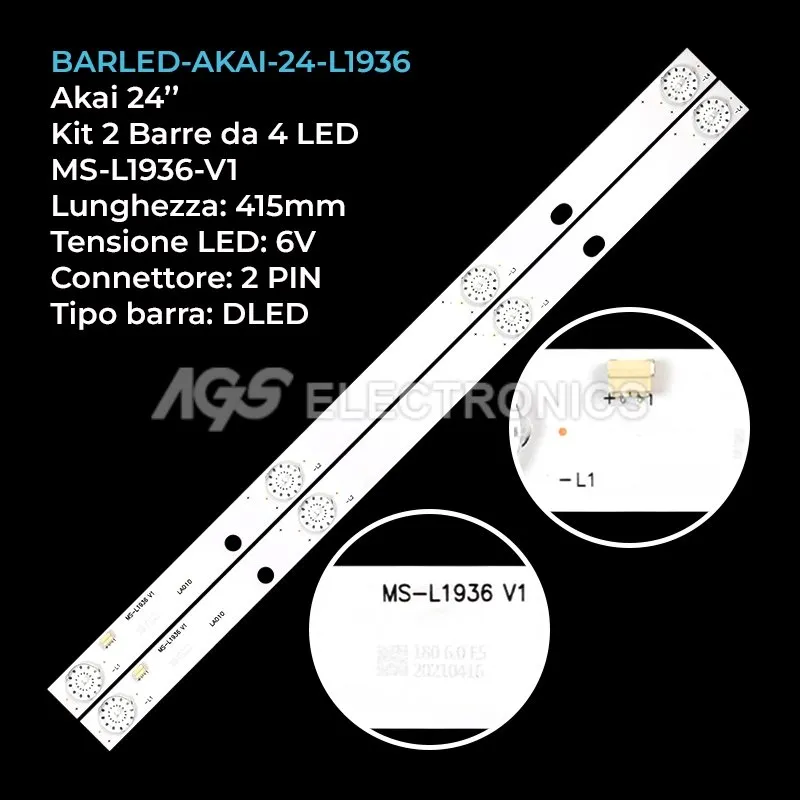 kit 2 barre LED retroilluminazione per Telefunken 24 pollici modello TFLED19S