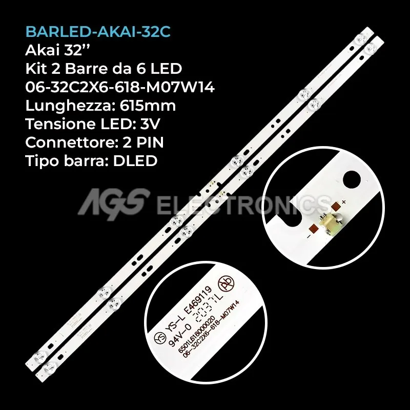 kit 2 barre LED retroilluminazione per Element 32 pollici modello ELST3216H