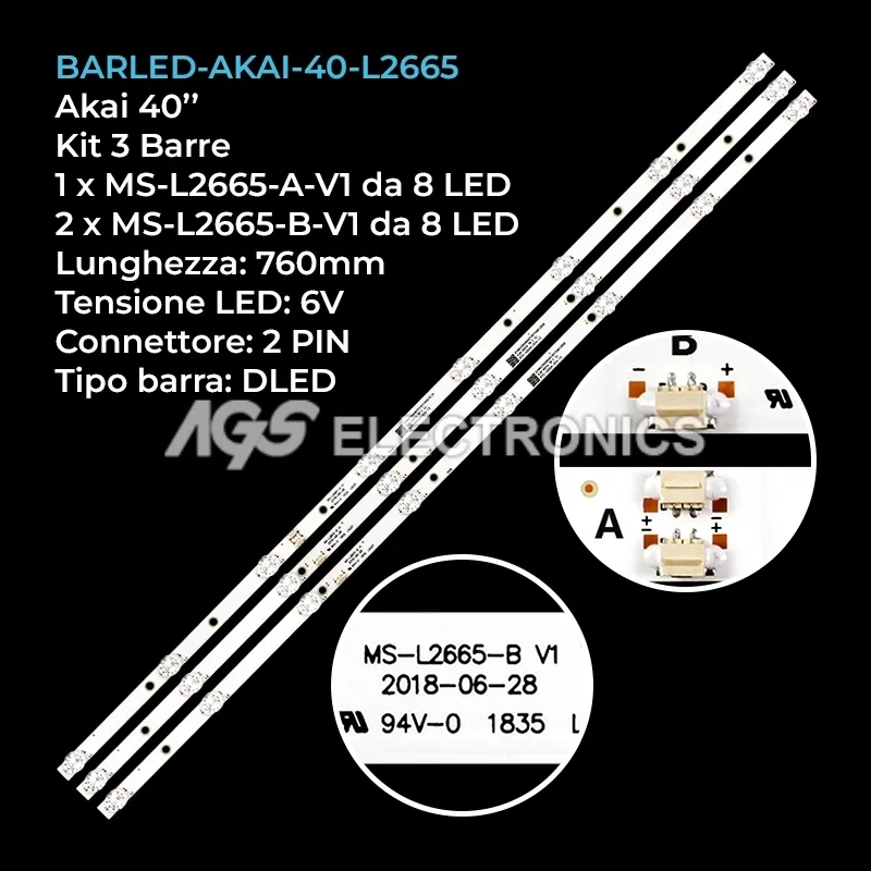 kit 3 barre LED retroilluminazione per Aiwa 40 pollici modello LED401FHD