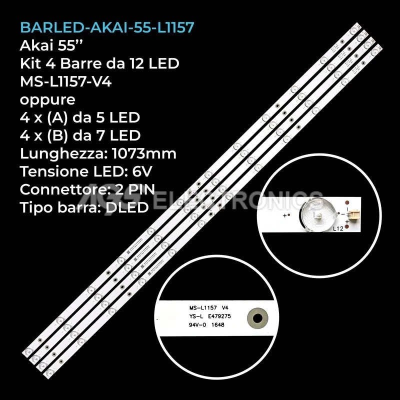 kit 4 barre LED retroilluminazione per Graetz 55 pollici modello GR55E5600B