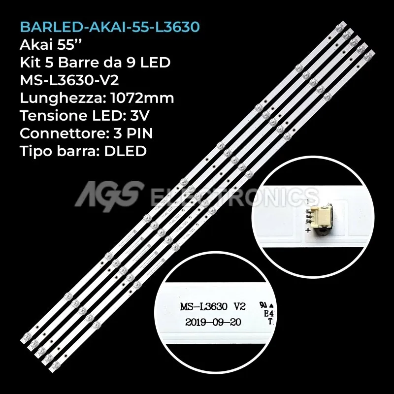 kit 5 barre LED retroilluminazione per Akai 55 pollici modello AKTV5541FN