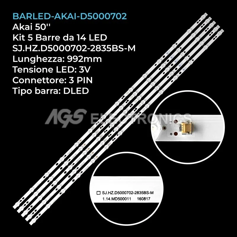 kit 5 barre LED retroilluminazione per Hisense 50 pollici modello HD500DUB53