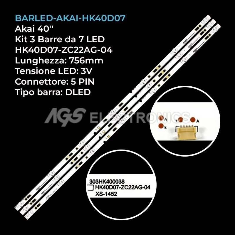 kit 3 barre LED retroilluminazione per HKC 40 pollici modello 40F1FHDT2EU