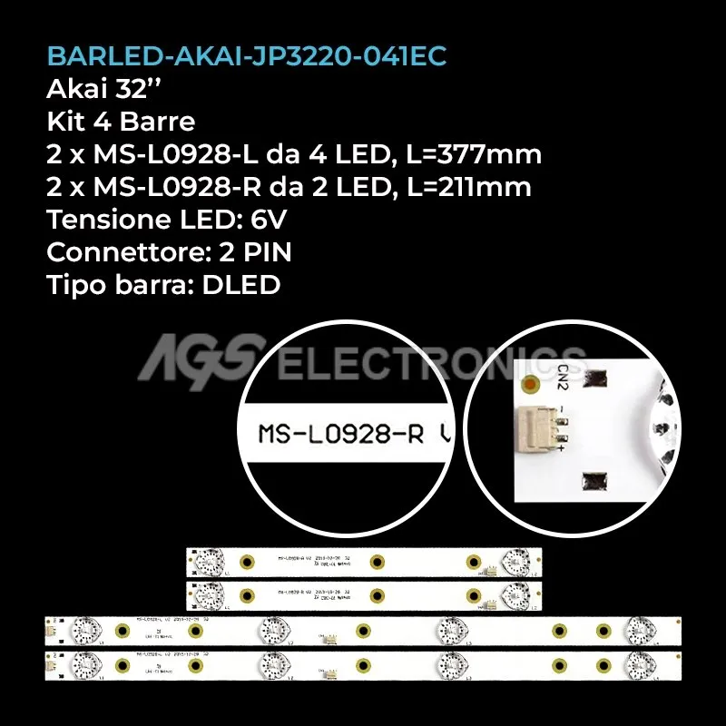 kit 4 barre LED retroilluminazione per Akai 32 pollici modello 32LED38PSMART
