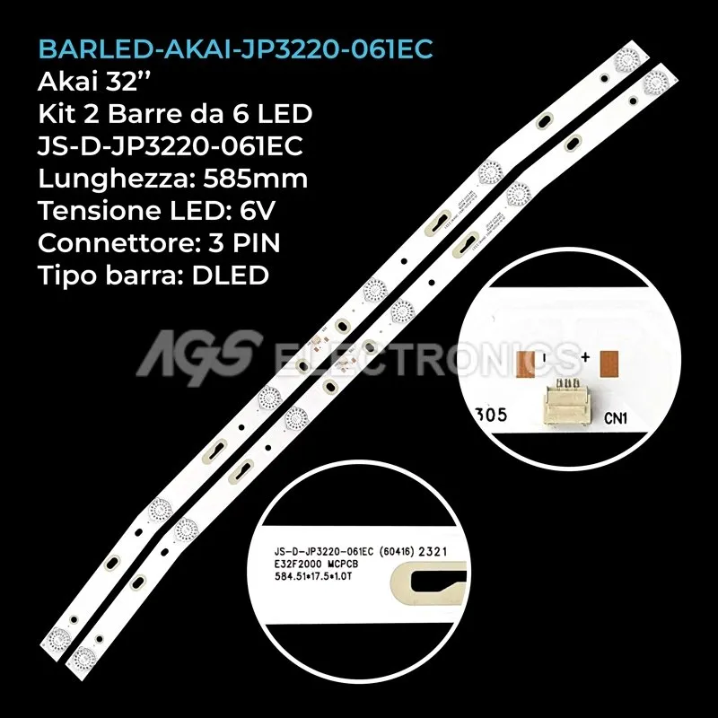 kit 2 barre LED retroilluminazione per Akai 32 pollici modello AKTV3224T