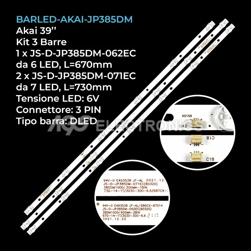 kit 3 barre LED retroilluminazione per QBELL 39 pollici modello QT39WY73