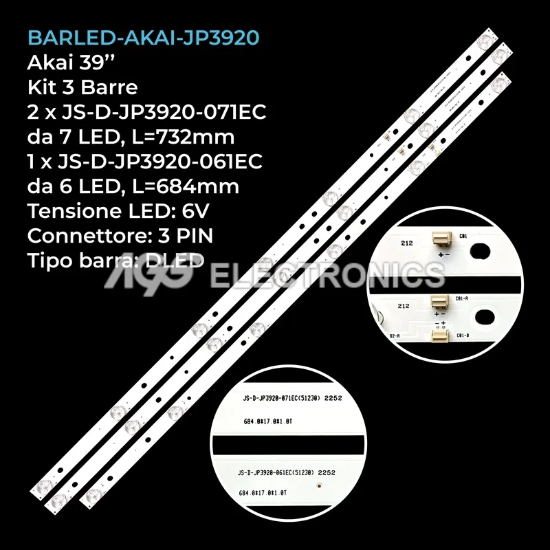 kit 3 barre LED retroilluminazione per Master 39 pollici modello TL405