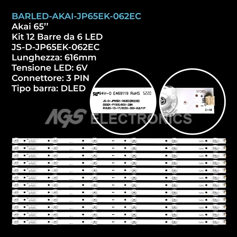 kit 12 barre LED retroilluminazione per Akai 65 pollici modello AKTV655UHDSMART