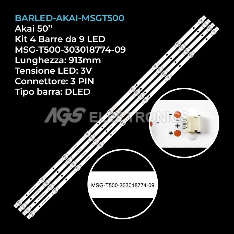 kit 4 barre LED retroilluminazione per Akai 50 pollici modello AK50H1485
