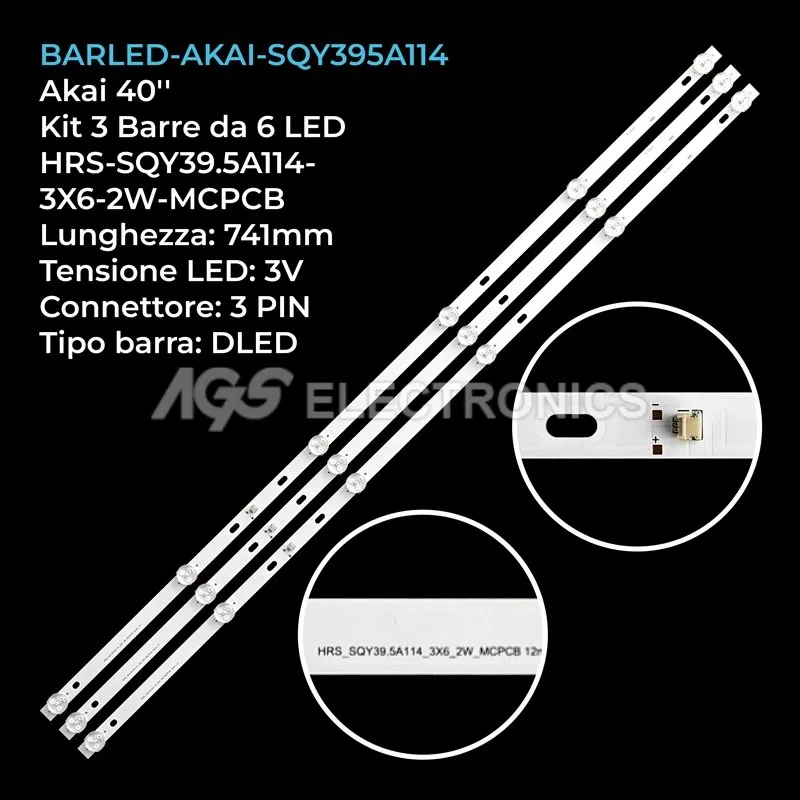 kit 3 barre LED retroilluminazione per Akai 40 pollici modello 40LEM1071FTS2C