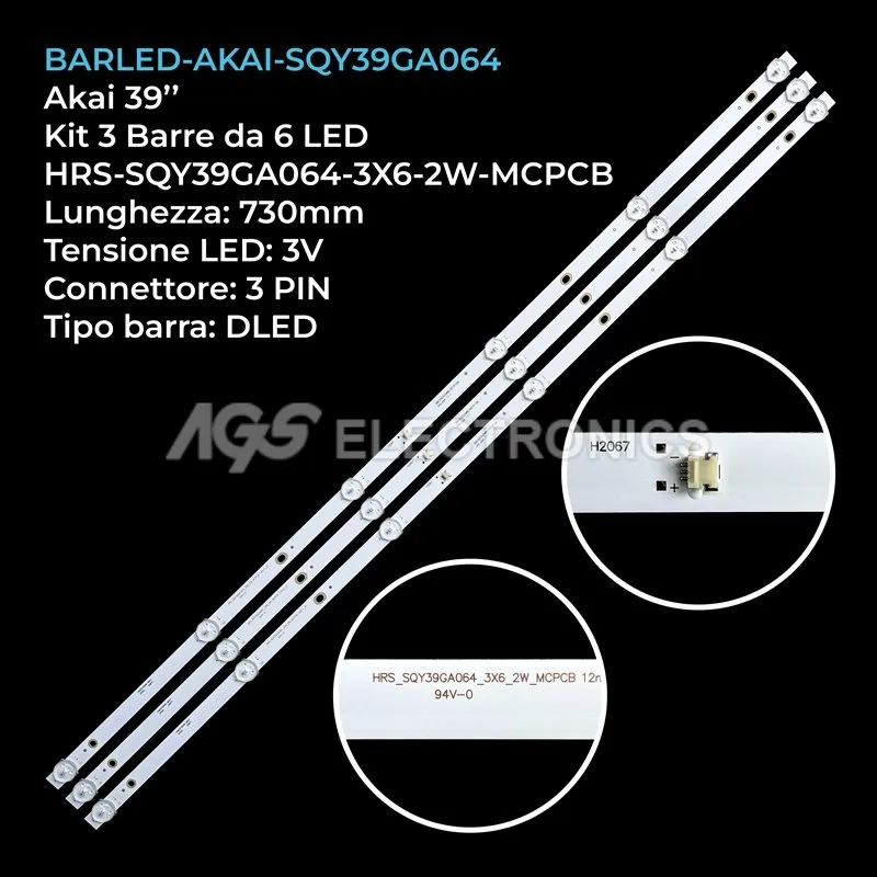 kit 3 barre LED retroilluminazione per Akai 39 pollici modello AKTV3921SSMART