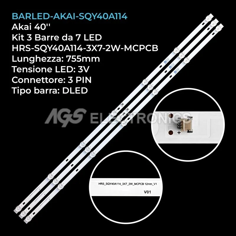 kit 3 barre LED retroilluminazione per Nevir 40 pollici modello NVR770740FHD2N