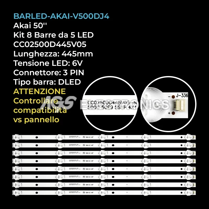 kit 8 barre LED retroilluminazione per Akai 50 pollici modello LD50FHD