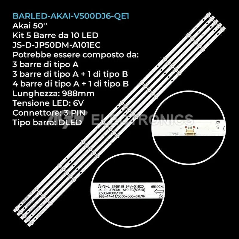 kit 5 barre LED retroilluminazione per TD-System 50 pollici modello K50DLJ10US