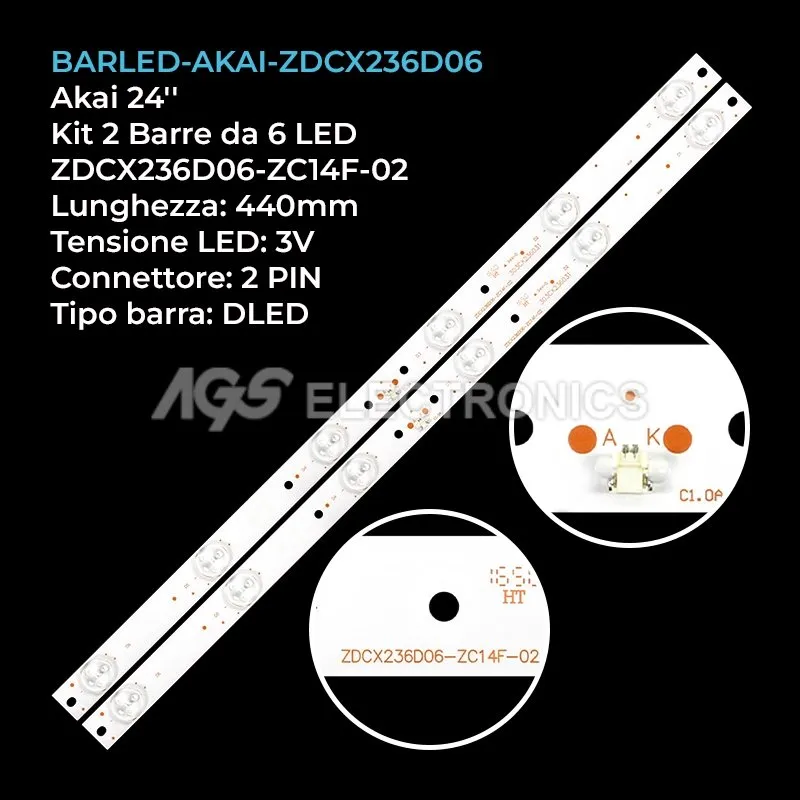 kit 2 barre LED retroilluminazione per Rca 24 pollici modello RLED2445AG