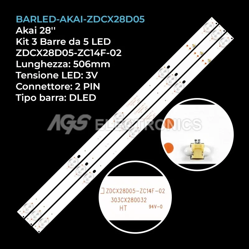 kit 3 barre LED retroilluminazione per Akai 28 pollici modello CX275DLEDM