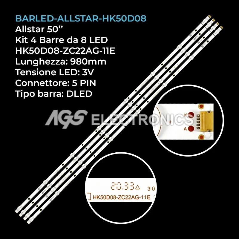 kit 4 barre LED retroilluminazione per Allstar 50 pollici modello 50PA305E