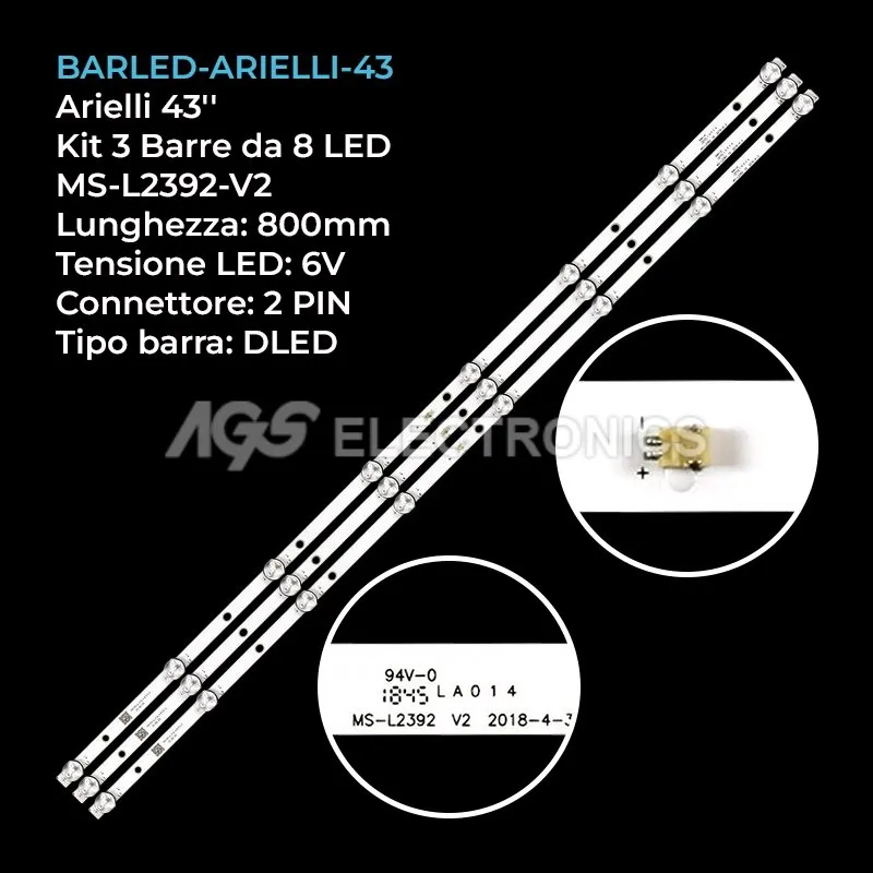 kit 3 barre LED retroilluminazione per Smartech 43 pollici modello LE4319NUSA22