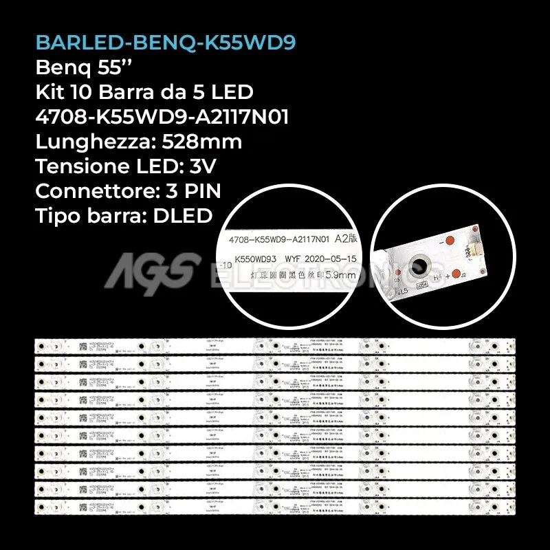 kit 10 barre LED retroilluminazione per Benq 55 pollici modello ST5501K