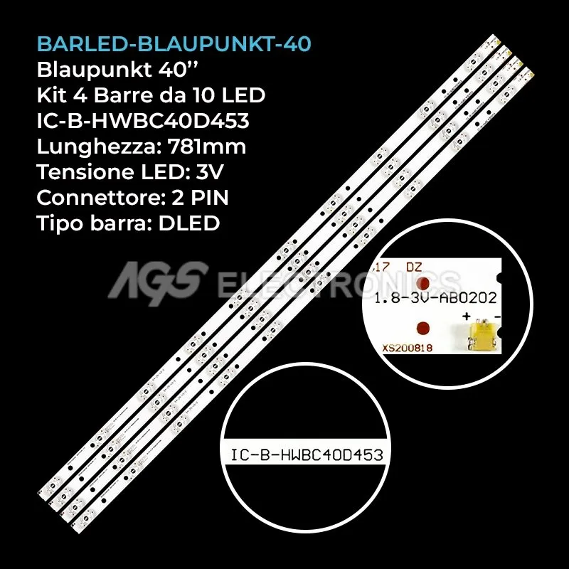 kit 4 barre LED retroilluminazione per Blaupunkt 40 pollici modello B40A234TC