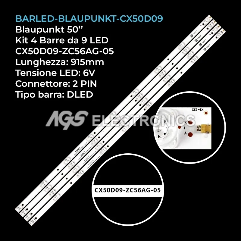 kit 4 barre LED retroilluminazione per Blaupunkt 50 pollici modello BN50U2042FEB