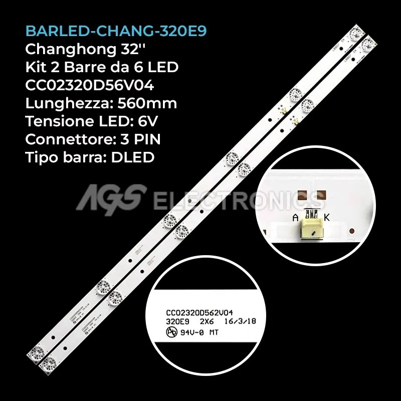 kit 2 barre LED retroilluminazione per Changhong 32 pollici modello 32J1200