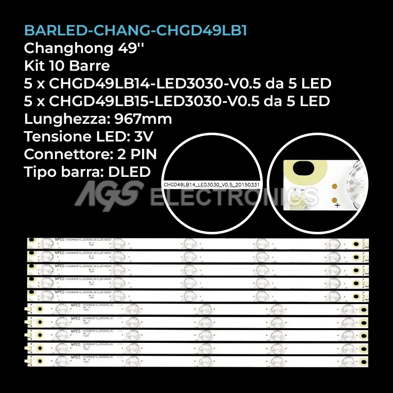 kit 10 barre LED retroilluminazione per Changhong 49 pollici modello 49U3C