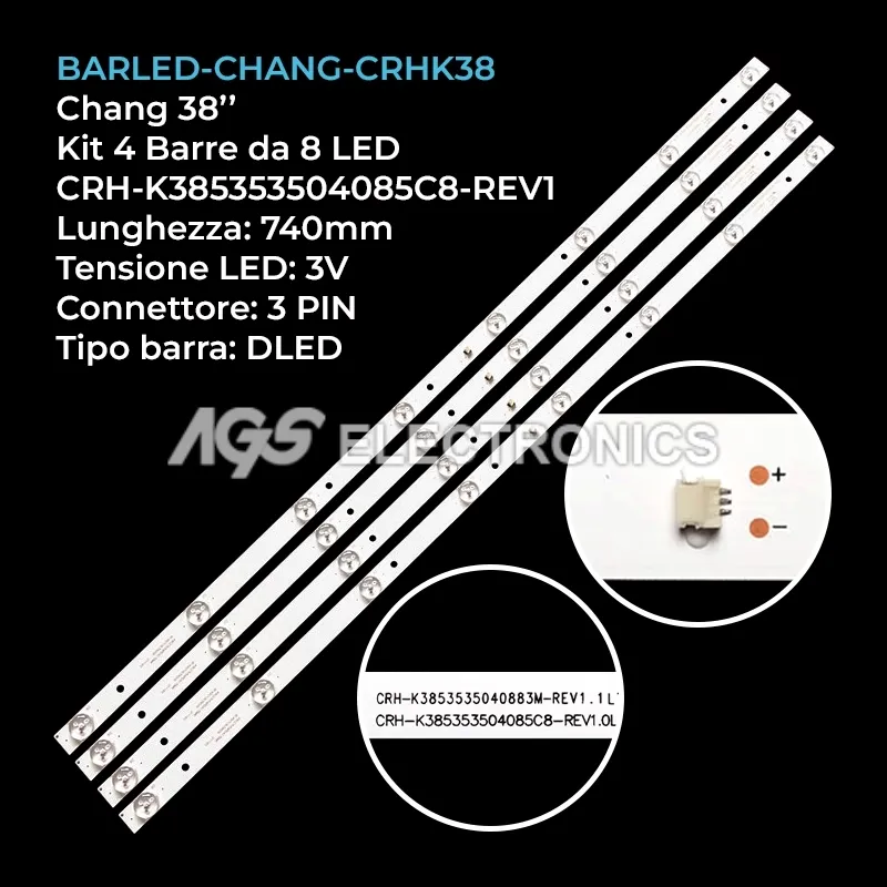 kit 4 barre LED retroilluminazione per Changhong 38 pollici modello 39S570