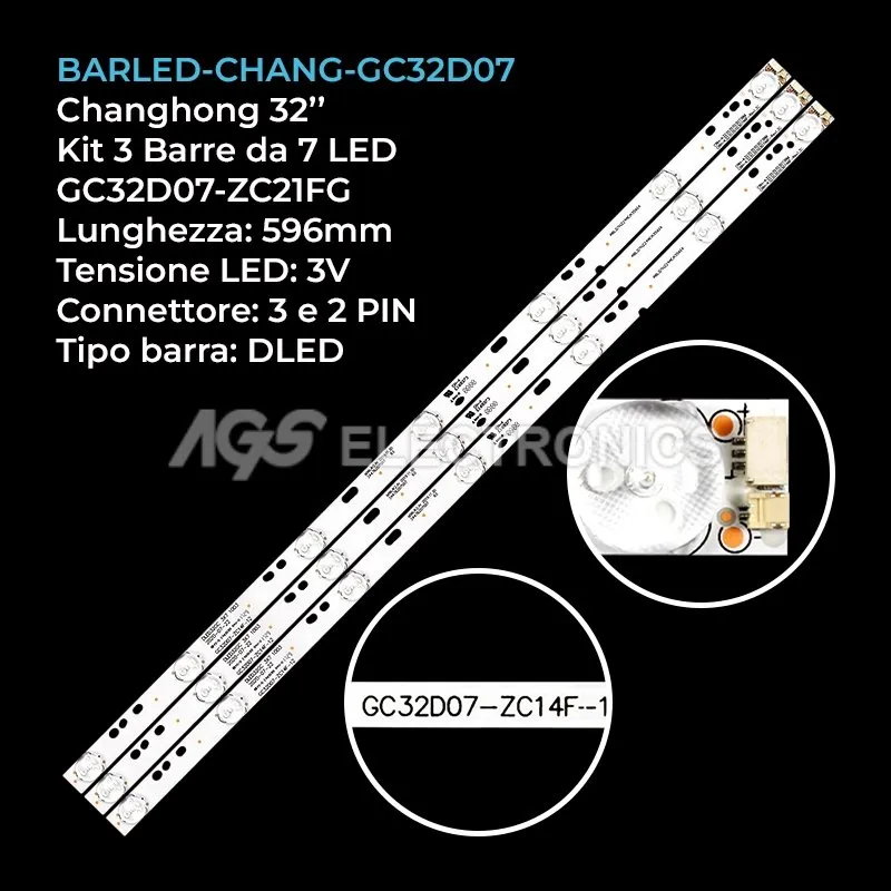 kit 3 barre LED retroilluminazione per Changhong 32 pollici modello LED32538E