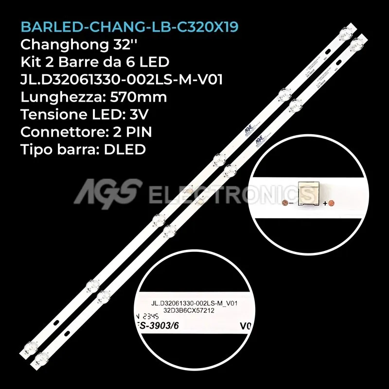 kit 2 barre LED retroilluminazione per Changhong 32 pollici modello 32D5PF