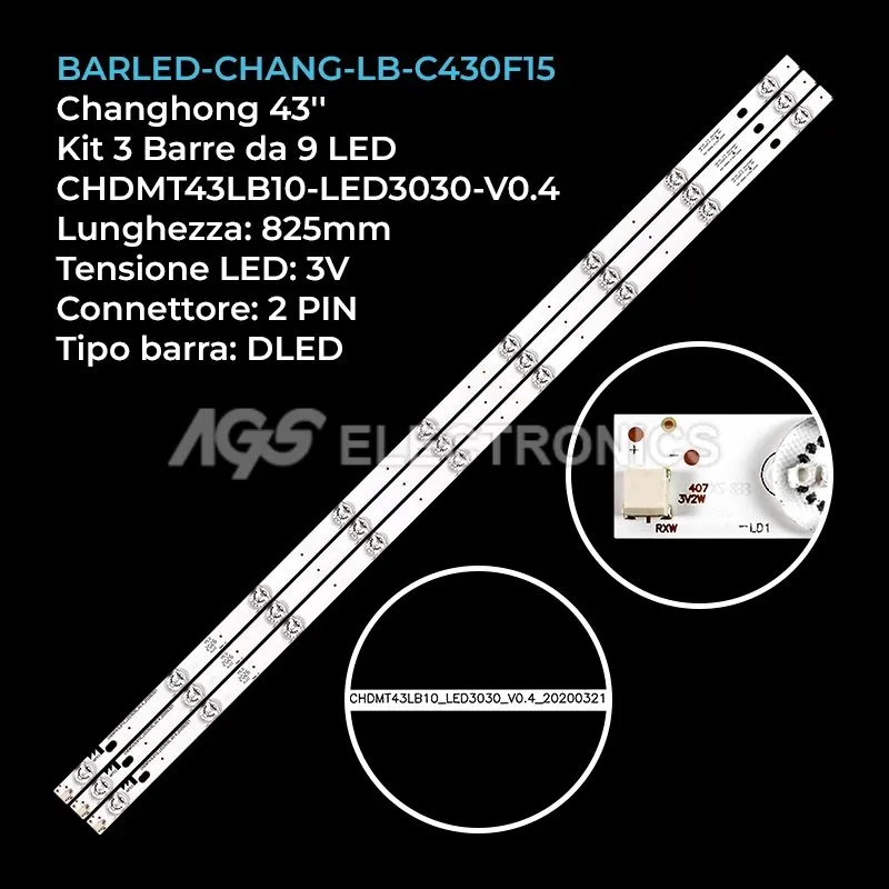kit 3 barre LED retroilluminazione per Changhong 43 pollici modello 43S1