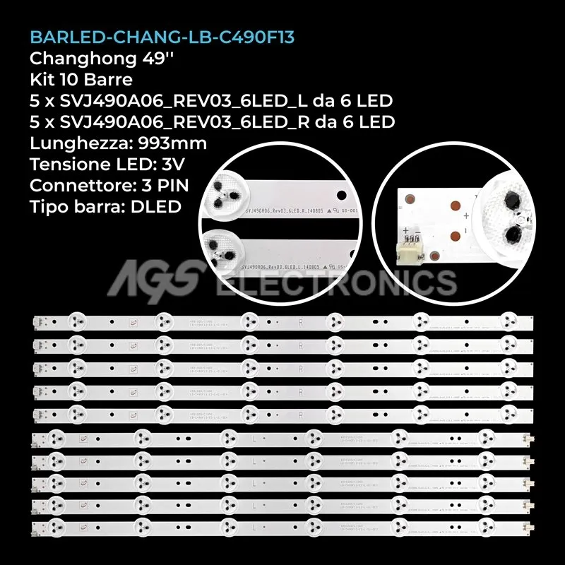 kit 10 barre LED retroilluminazione per Changhong 49 pollici modello LED49C1080N