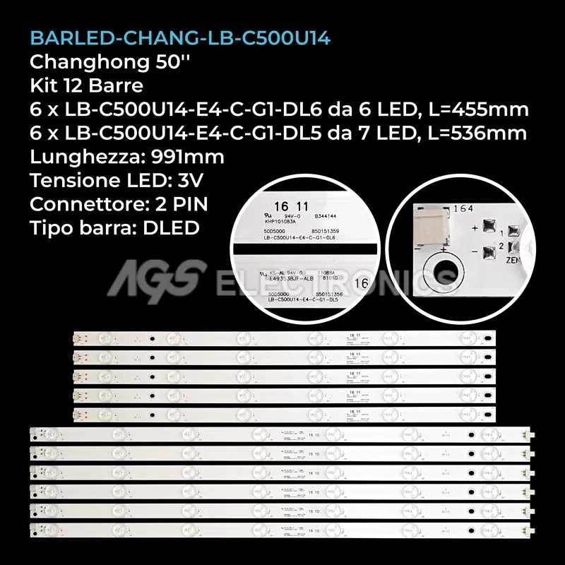 kit 12 barre LED retroilluminazione per Changhong 50 pollici modello 50D3000