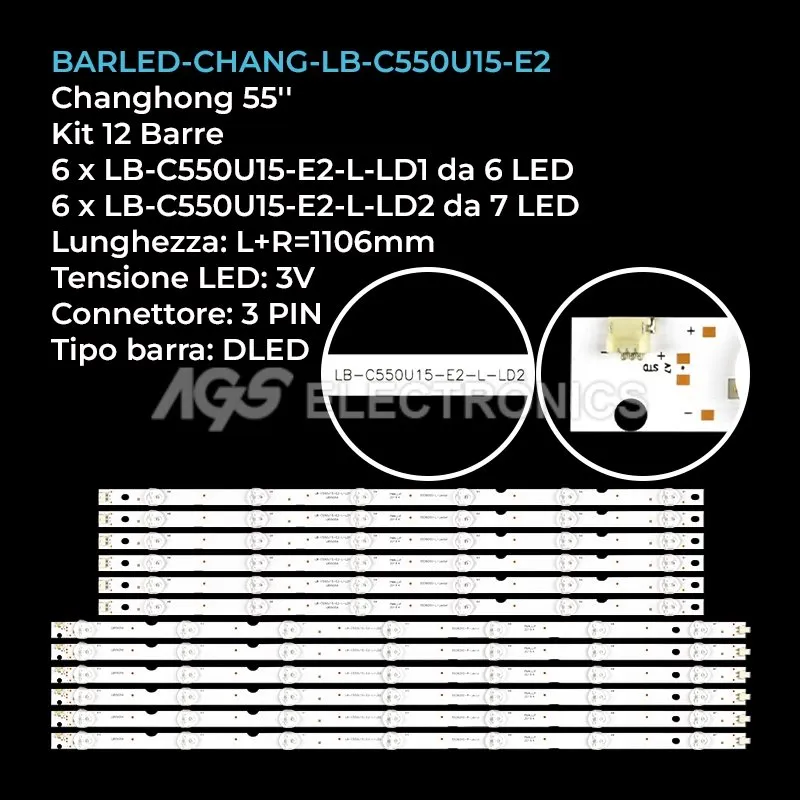 kit 12 barre LED retroilluminazione per Changhong 55 pollici modello 55U3C