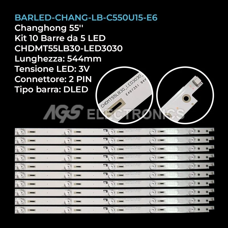 kit 10 barre LED retroilluminazione per Changhong 55 pollici modello 55D3C