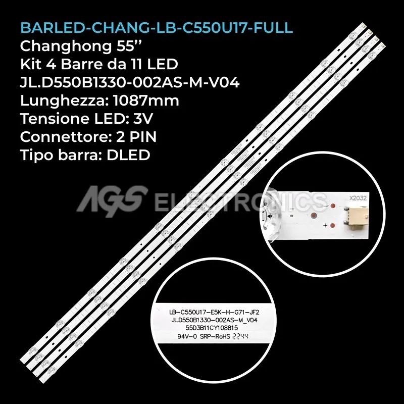 kit 4 barre LED retroilluminazione per Saba 55 pollici modello SA55K65NS
