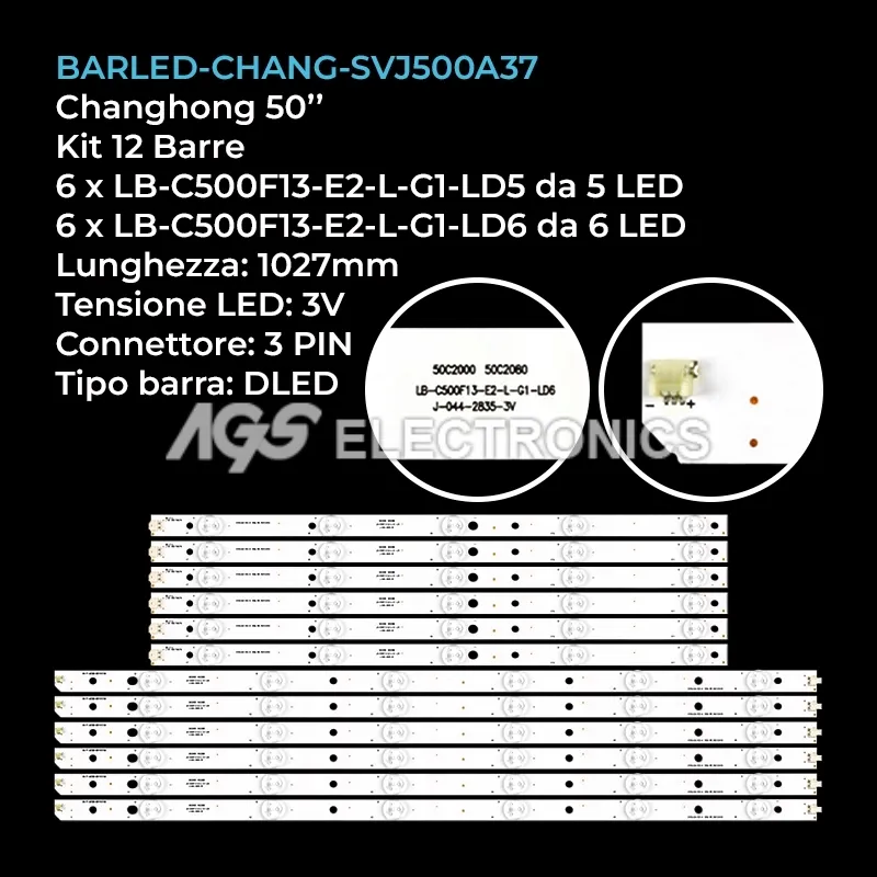 kit 12 barre LED retroilluminazione per Changhong 50 pollici modello LED50C2000DS