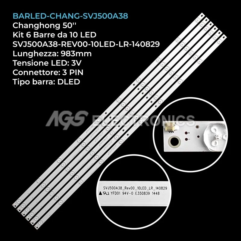 kit 6 barre LED retroilluminazione per Hitachi 50 pollici modello LE50A6R9