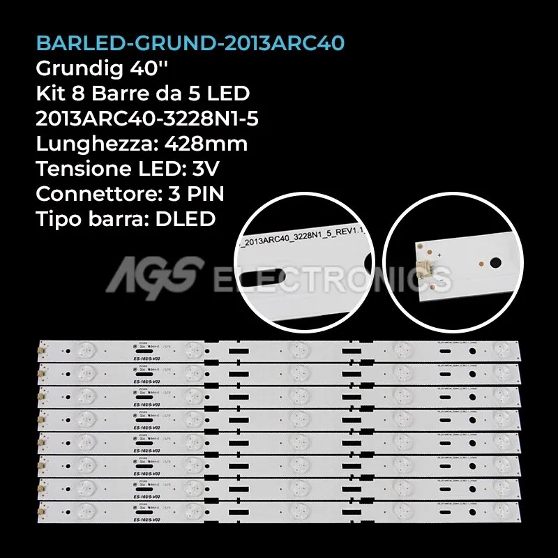kit 8 barre LED retroilluminazione per Grundig 40 pollici modello 40VLE6520BL