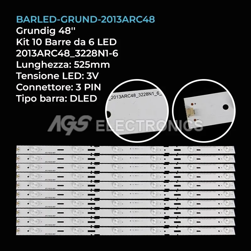 kit 10 barre LED retroilluminazione per Grundig 48 pollici modello 48VLE6420BH