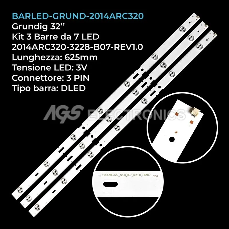 kit 3 barre LED retroilluminazione per Grundig 32 pollici modello 32VLE6520