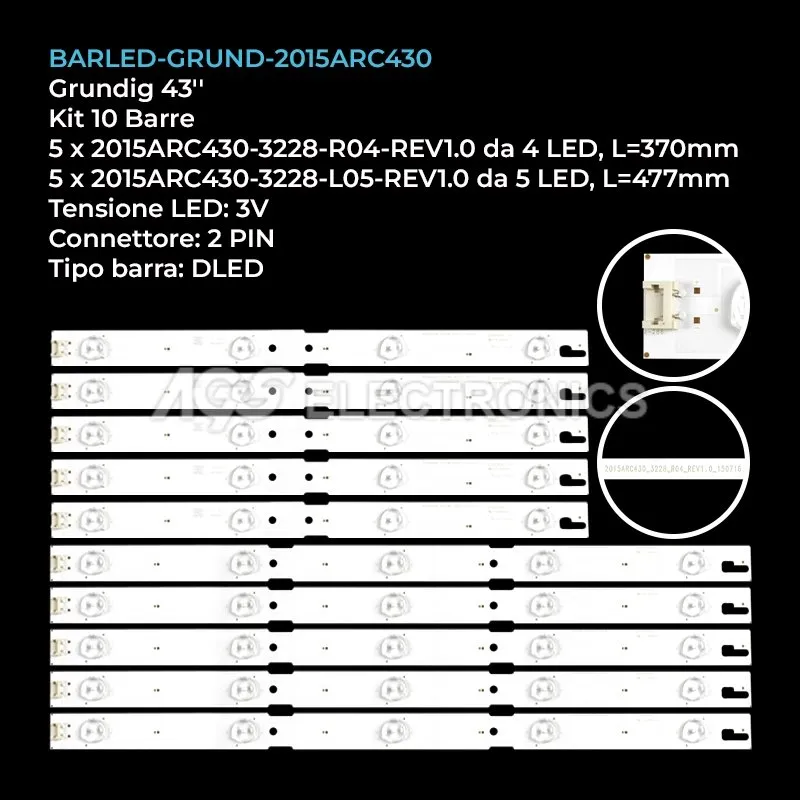 kit 10 barre LED retroilluminazione per Grundig 43 pollici modello 43VLE6621