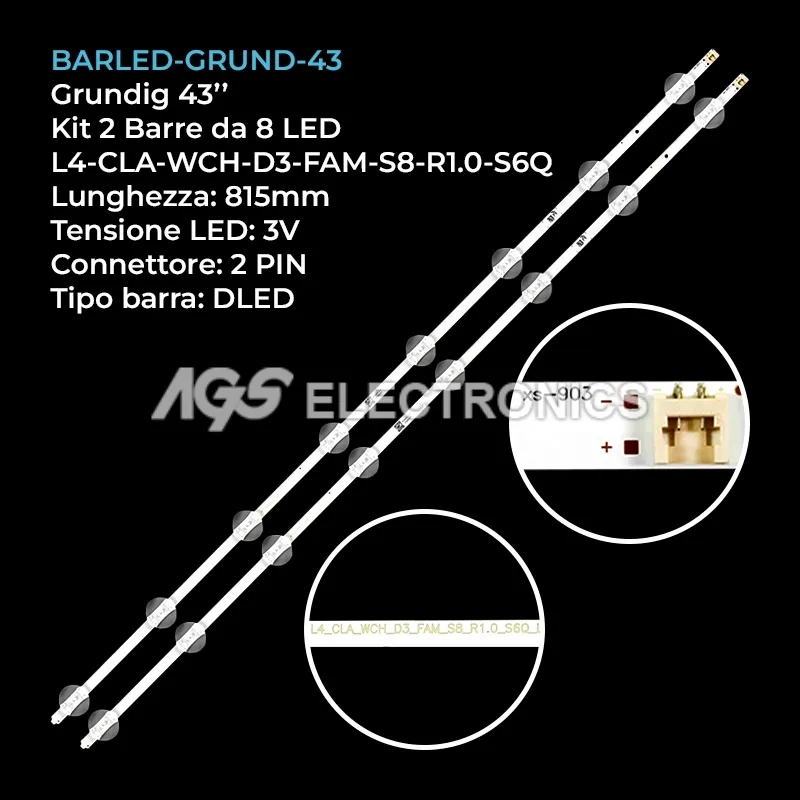 kit 2 barre LED retroilluminazione per Beko 43 pollici modello B43L89005A