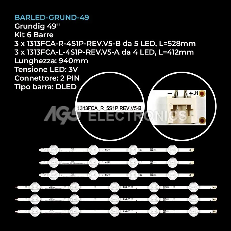 kit 6 barre LED retroilluminazione per Grundig 49 pollici modello 057T49C74C