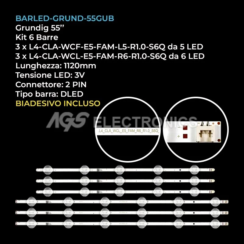 kit 6 barre LED retroilluminazione per Grundig 55 pollici modello 55VLX600