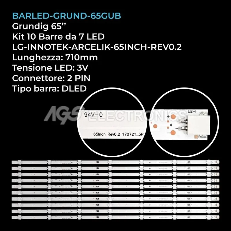 kit 10 barre LED retroilluminazione per Grundig 65 pollici modello 65GUB8865