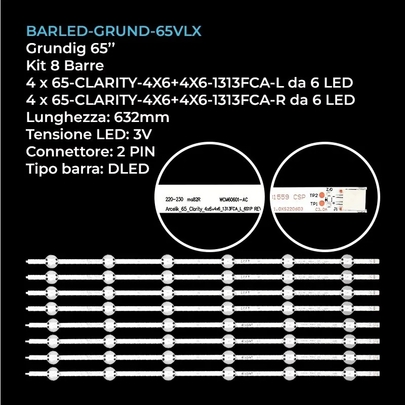 kit 8 barre LED retroilluminazione per Grundig 65 pollici modello 65GDU7905B