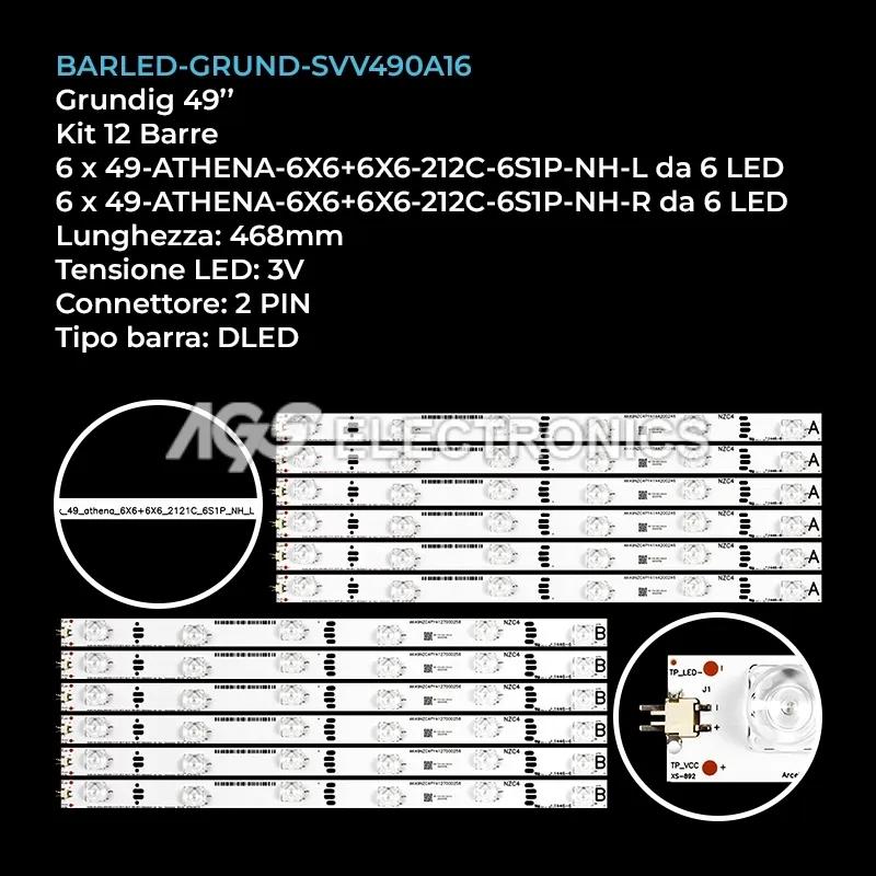 kit 12 barre LED retroilluminazione per Grundig 49 pollici modello 49VLE810