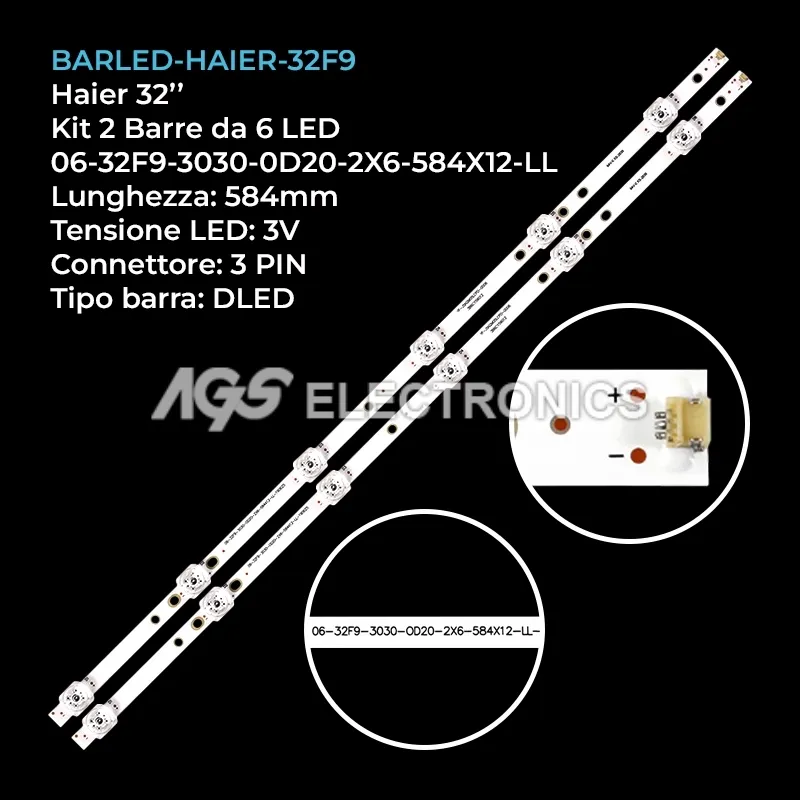 kit 2 barre LED retroilluminazione per Haier 32 pollici modello DHLM32V200